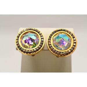 La Contessa Mary Demarco AB Crystal Clip Earrings Large Rhinestone